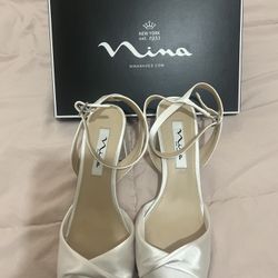 Nina White Satin Shoes 