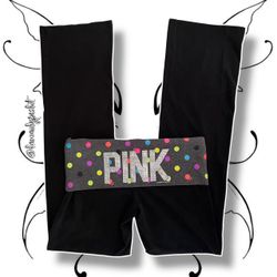 Vintage Y2K Victoria's Secret PINK Foldover Flare Leggings with Polka Dots (Grey/Black/Multicolor)