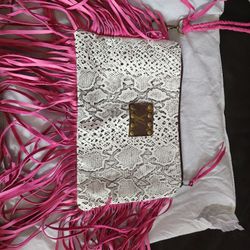 Upcycled large leather wristlet