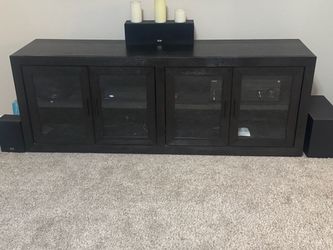 Dark Brown Wood TV Stand with Glass Doors