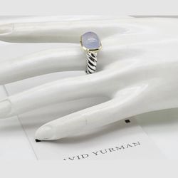 David Yurman Sterling Silver Blue Chalcedony & 18K Gold Noblesse  Ring
