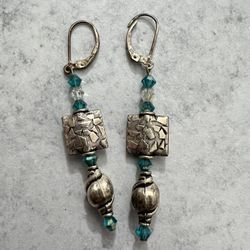 Sterling Silver .925 Earrings Southwest Style Dangle Blue 