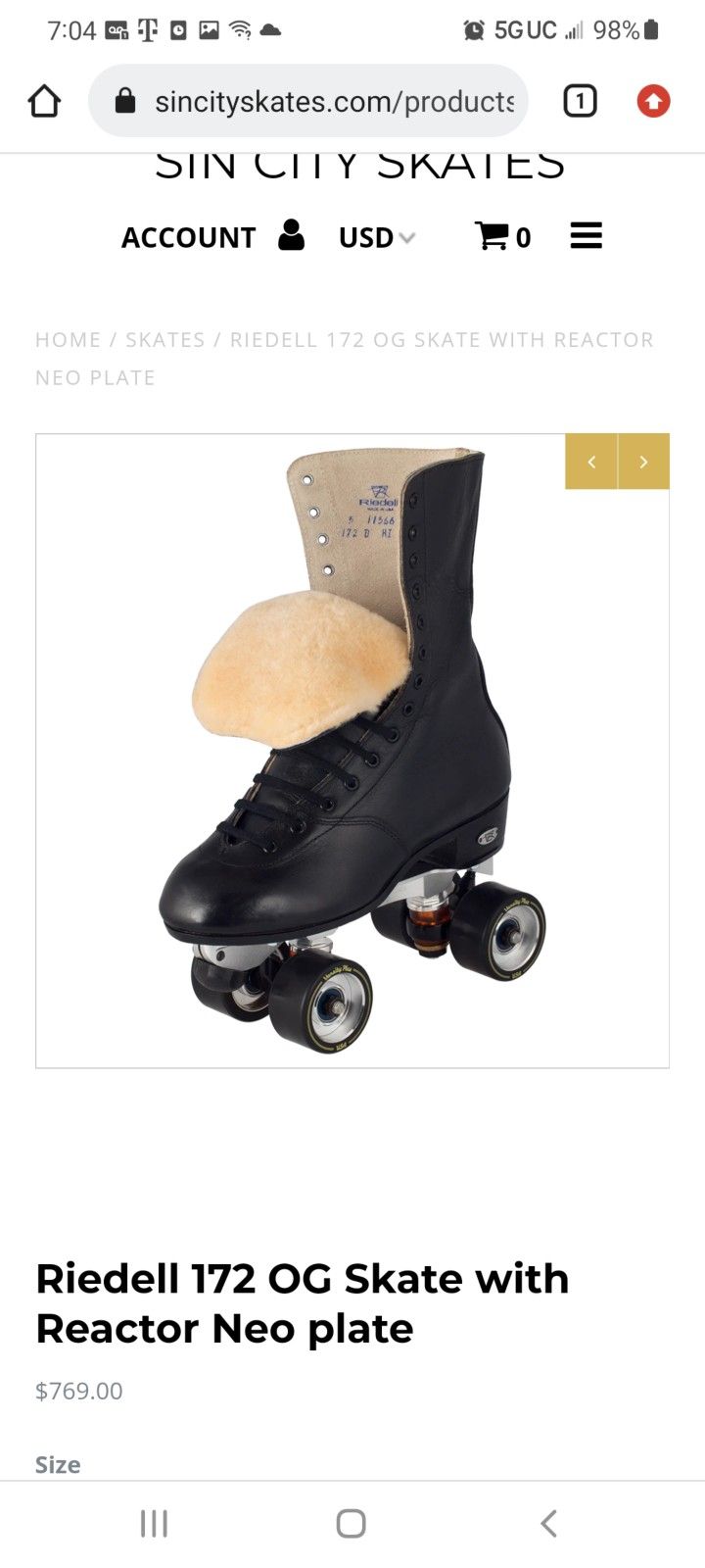 Riedell OG Rhythm Roller Skate 172 Boot Size 10.5 Men