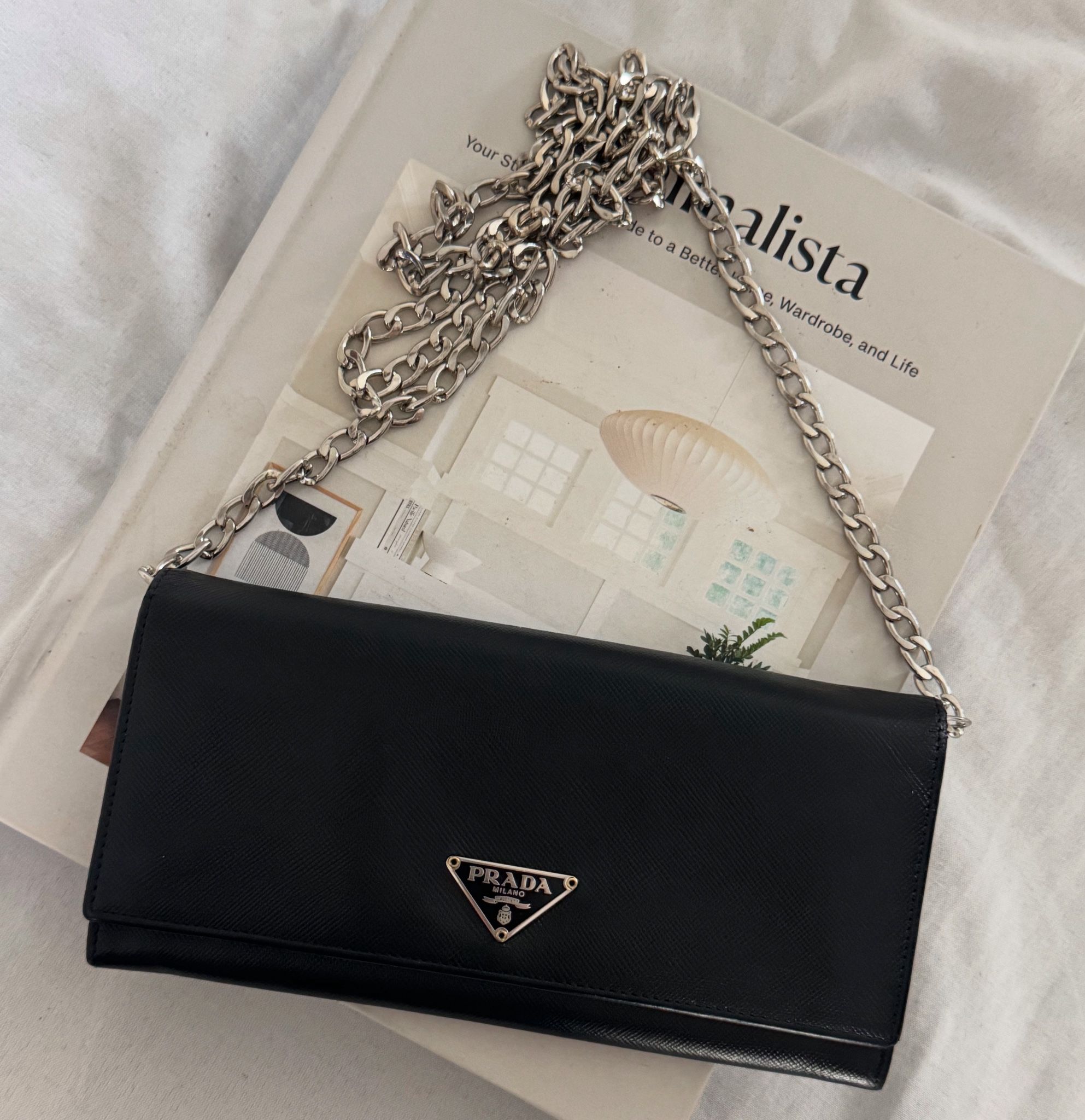 Authentic Prada Saffiano Leather Wallet On Chain