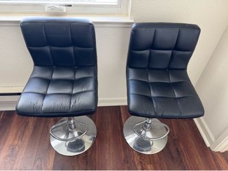 Adjustable Swivel Bar Stools (Set of 2) – Black Faux Leather, Chrome Base