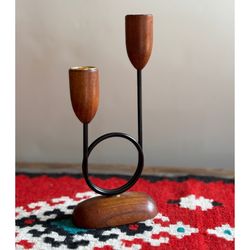 Vintage Teak Taper Candle Holder MCM Made In Japan