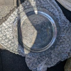 Vintage Ornate Heavy Round Silver Plate Serving Tray