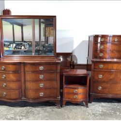 Drexel Bedroom Suite: Double Dresser, Chest of Drawers, One Nightstand and Bedstead