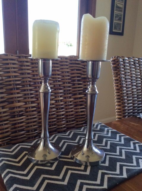 NEW 12" Tall Silver Pillar Candlesticks
