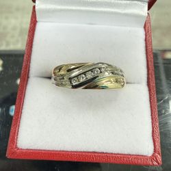 14kt Solid Two Toned Men’s Gold Ring With Natural Diamond Size 10.5