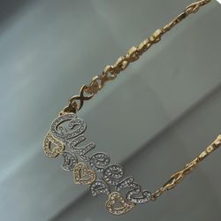 18K Gold Plated over Stainless Steel, Custom Made “Queen”Necklace with Zirconia Stones w/extender