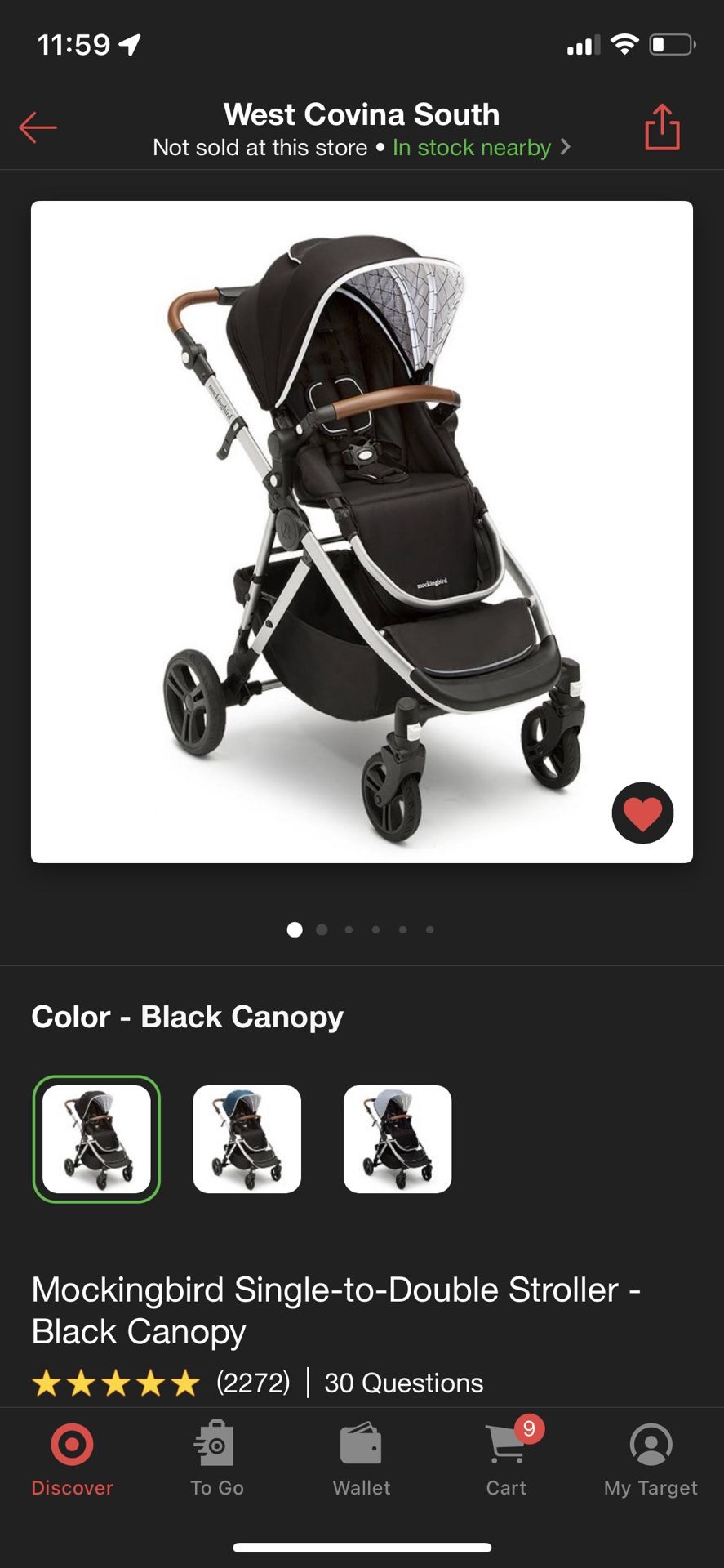 Mockingbird Single To Double Stroller, Black, BRAND NEW, IN BOX.