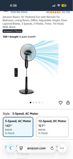 Amazon Basics 16" Pedestal Fan with Remote