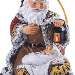 Traditional Santa Claus Christmas Figurine, Decorative Holiday Figurine with Lantern, Red and White, Handcrafted Design (3.1inch)