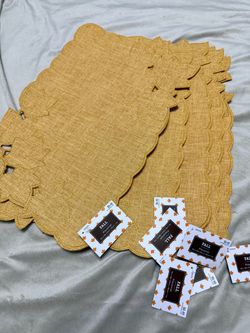 Fall Placemats Set Gold Scalloped Edge set of 8