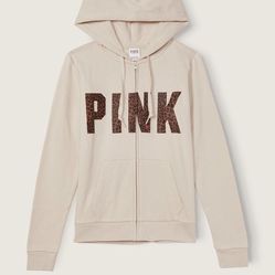 FLEECE ZIP-UP EVERYDAY HOODIE, Vanilla Bean Leopard Sans Logo