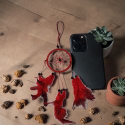 2" Miniature Red Dream Catcher  Design Handmade Decoration Cell Phone/Bag/Camera/Backpack/New. This miniature dream catcher is designed as a small dec