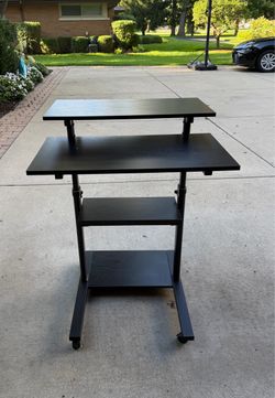 Black Rolling Computer Desk with Shelves