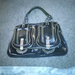 Black And Brown Stitched Leather Fendi Hand Bag 