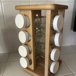 Oak Spice Rack With 16 Jars