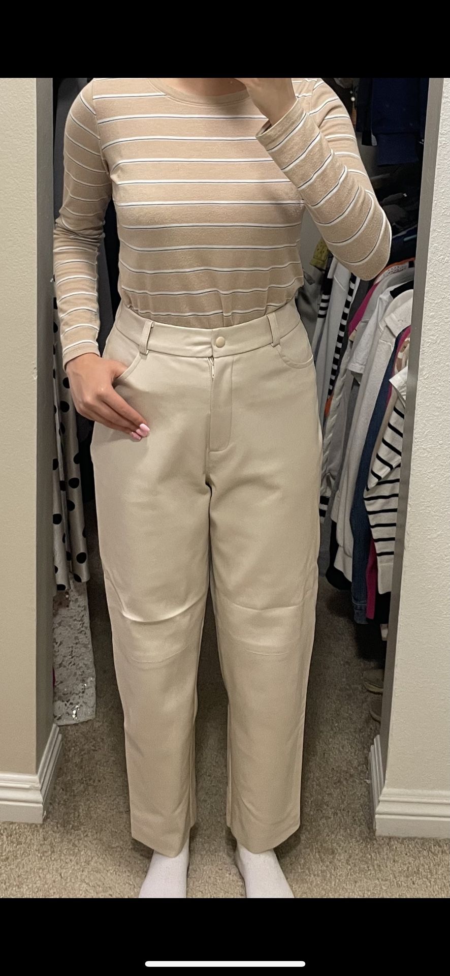 Cream Leather Pants