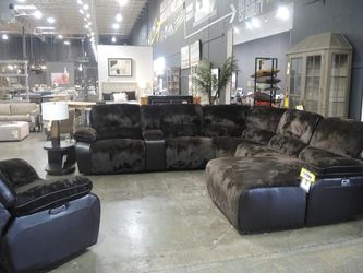 Main & Co Crown 6-Piece Reclining Faux-Fur Sectional with Chaise