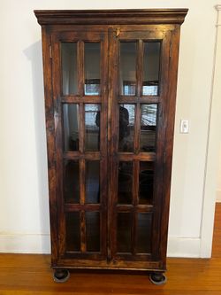 Z Gallerie Glass Door Cabinet / Armoire – Rustic Wood Display Cabinet –