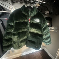 Supreme X The North Face Faux Fur Nuptse Jacket Green