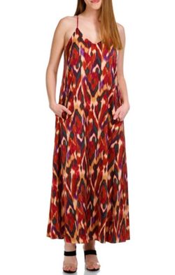 Nicole Millet Palm Print Spaghetti Strap Maxi Dress