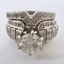 18k White Gold 6g & Natural Diamonds Rings Set Size 6