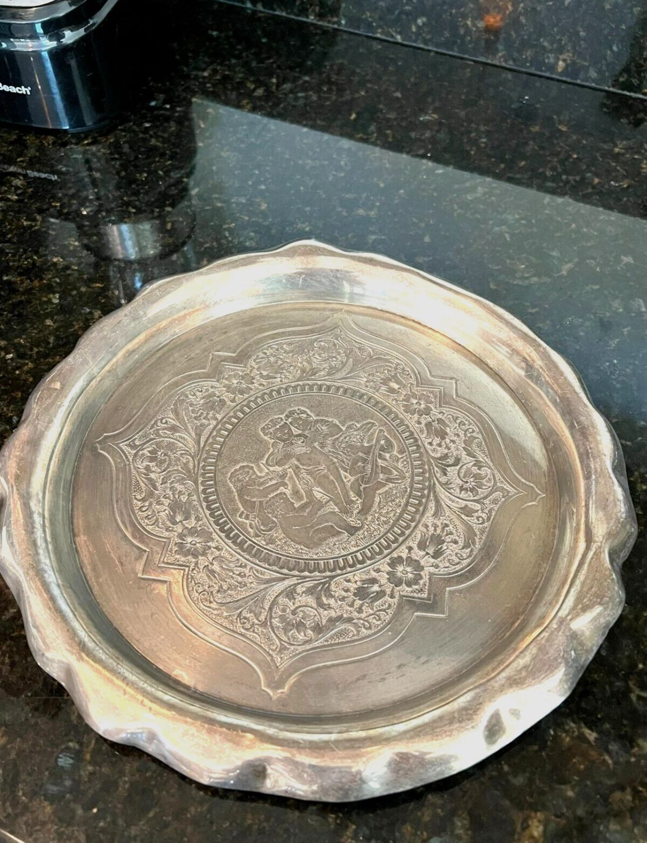 James Tufts Silver Plated Serving Tray 12" Dia. Quadruple Plate Stamped