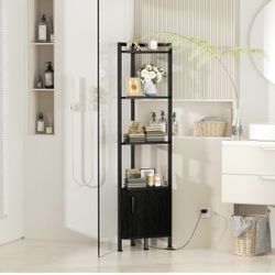 Standing Corner Shelf 5 Tier Black Oak With Storage