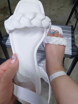 White Braided Flat Sandals with Ankle Strap