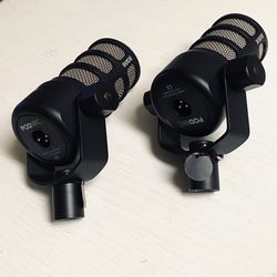 Moving - New Condition 2 Rode PodMic Condenser XLR Studio Mics and 2 Desk Arm Clamps