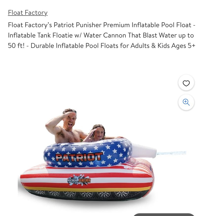 Float Factory's Patriot Punisher Premium Inflatable Pool Float - Inflatable Tank Floatie w/ Water Cannon That Blast Water up to 50 ft! - Durable Infla