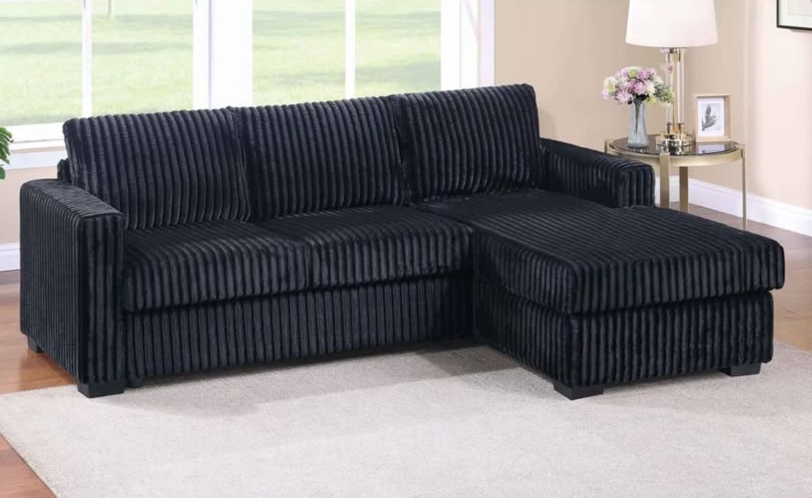 Brand new black fur like corduroy Sectional Sofa Couch.