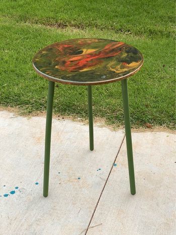 Small Round Camo green epoxy top stand or accent, end, or side table 25”H x 17”