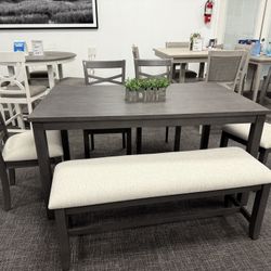 6pc Gray Dining Table + Bench Set - Free Delivery Promo 