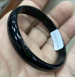 52mm Natural Black Chalcedony Jade Bangle Bracelet - XS