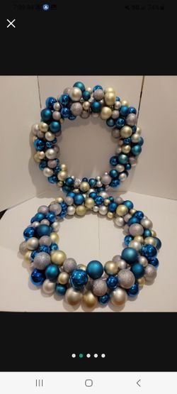 2 Blue And Silver Bulb Large Holiday Wreaths For Christmas