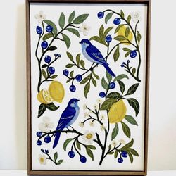 Embroidered Wall Art Lemons Flowers Birds