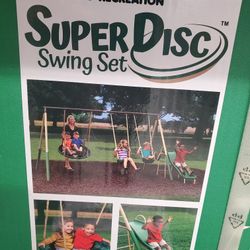 NEW SUPER DISC SWING SET, INCLUDES 2 ADJUSTABLE HIGH SWING, SUPER DISC SWING, 5 FOOT WAVE, AND PADDED LEGS