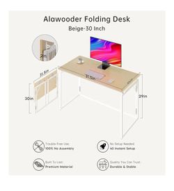 Folding Desk - 31.5" Wood Top Foldable Desk for Small Spaces | No Assembly Required Compact Desk for Home Office, Writing, and Study