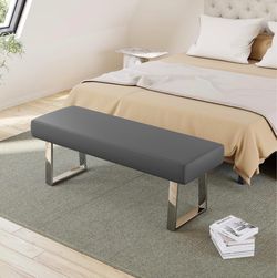 Modern Upholstered Bench with Chrome Legs