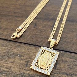 Gold Filled Mariner Chain With Square Virgin Pendant