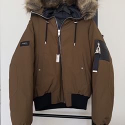 THE KOOPLES Men’s Short Down Jacket Size S Nylon With Hoodie Camel Color