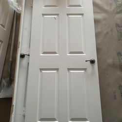 Paneled Door With Frame, Hinges And Lockset All Interior