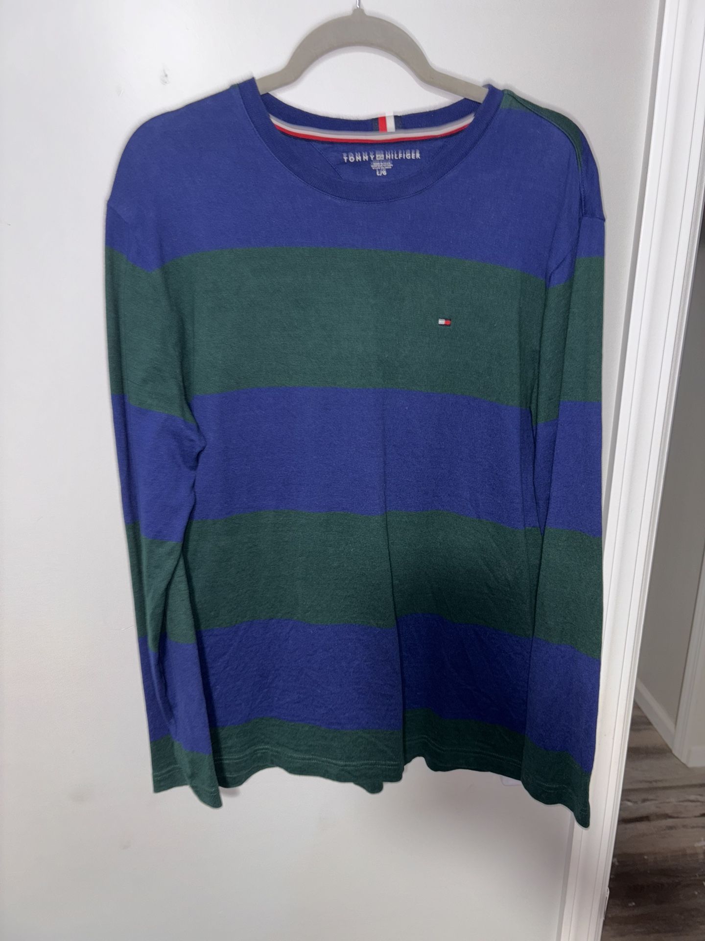 Vintage Tommy Hilfiger Mens Colorblock Pullover Shirt Navy Green Size Large RARE