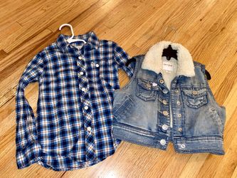 Girls Peek Shirt & Denim Vest 