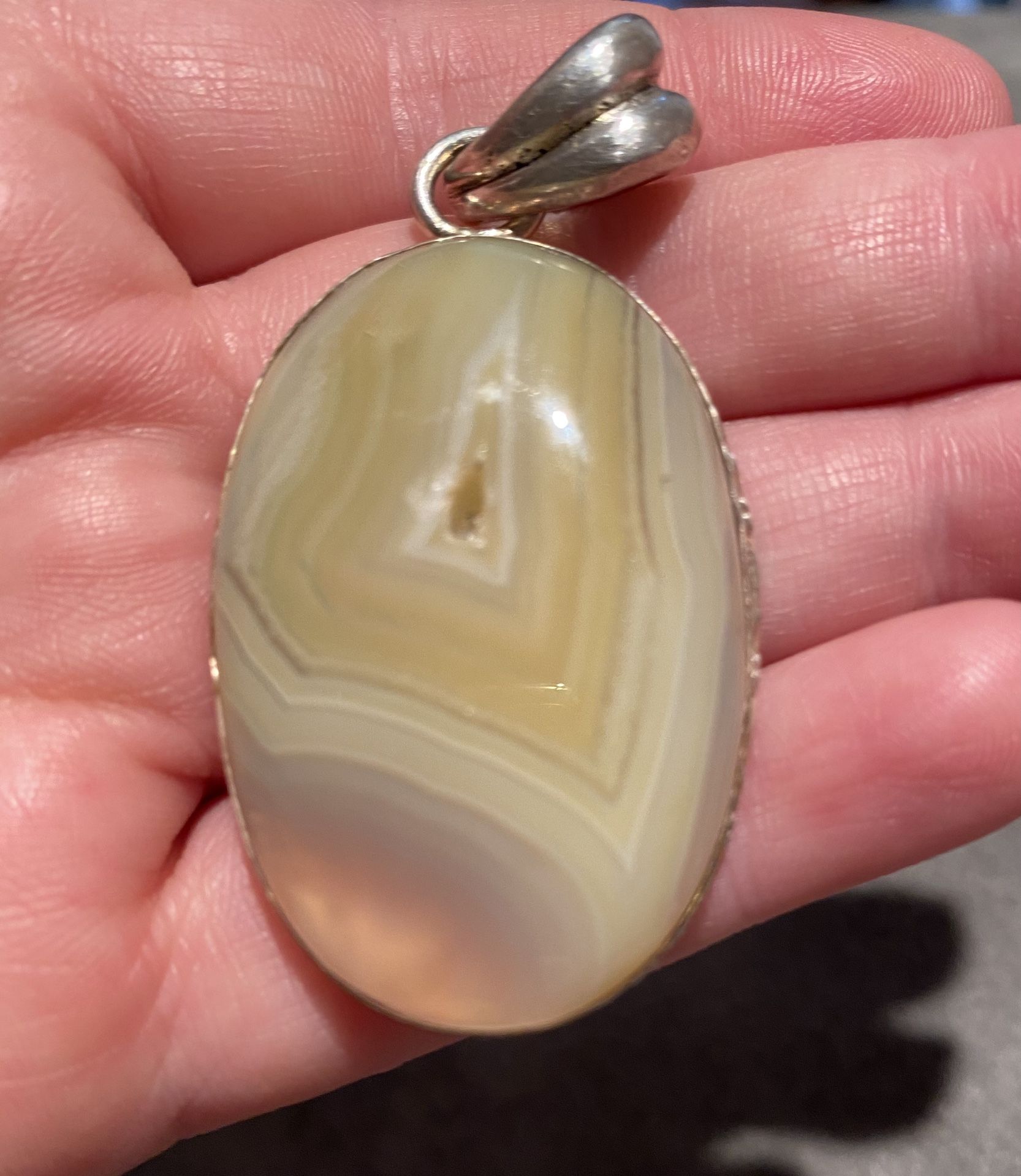 Large Natural Yellow Banded Agate Pendant 925 Vintage Bezel